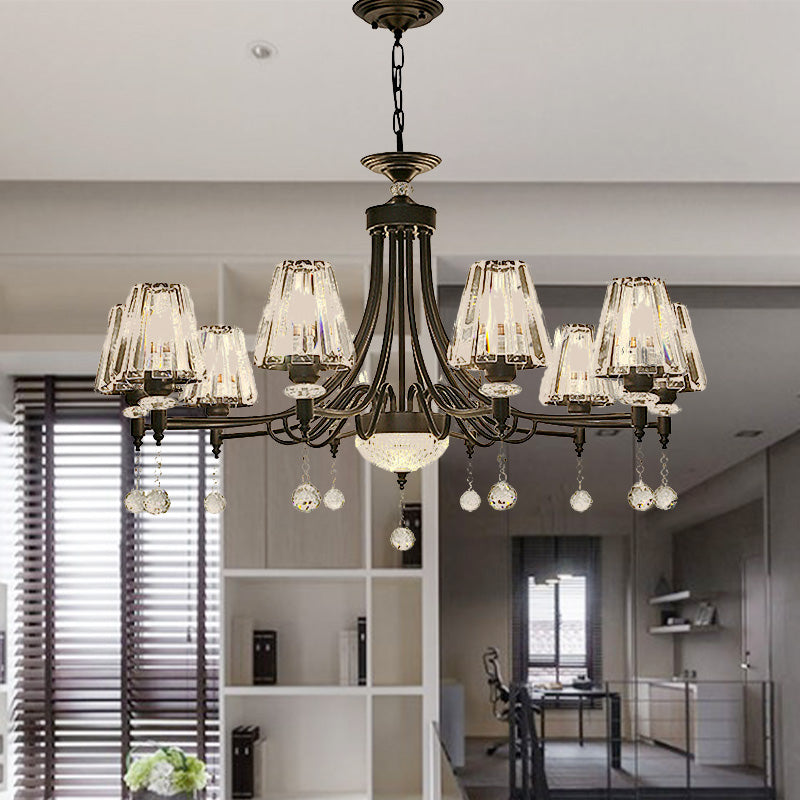 Modern Crystal Ceiling Chandelier With Tapered Design - Black Pendant Light Kit (3/6/8 Heads