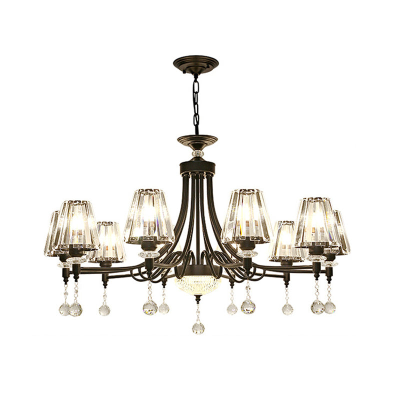 Modern Crystal Ceiling Chandelier With Tapered Design - Black Pendant Light Kit (3/6/8 Heads