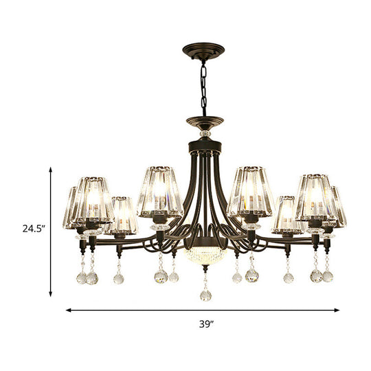 Tapered Ceiling Chandelier Black Pendant Light Kit - Modern Cut Crystal - 3/6/8 Heads - 23.5"/29.5"/34.5" Wide