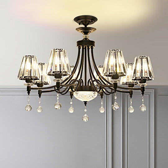 Tapered Ceiling Chandelier Black Pendant Light Kit - Modern Cut Crystal - 3/6/8 Heads - 23.5"/29.5"/34.5" Wide