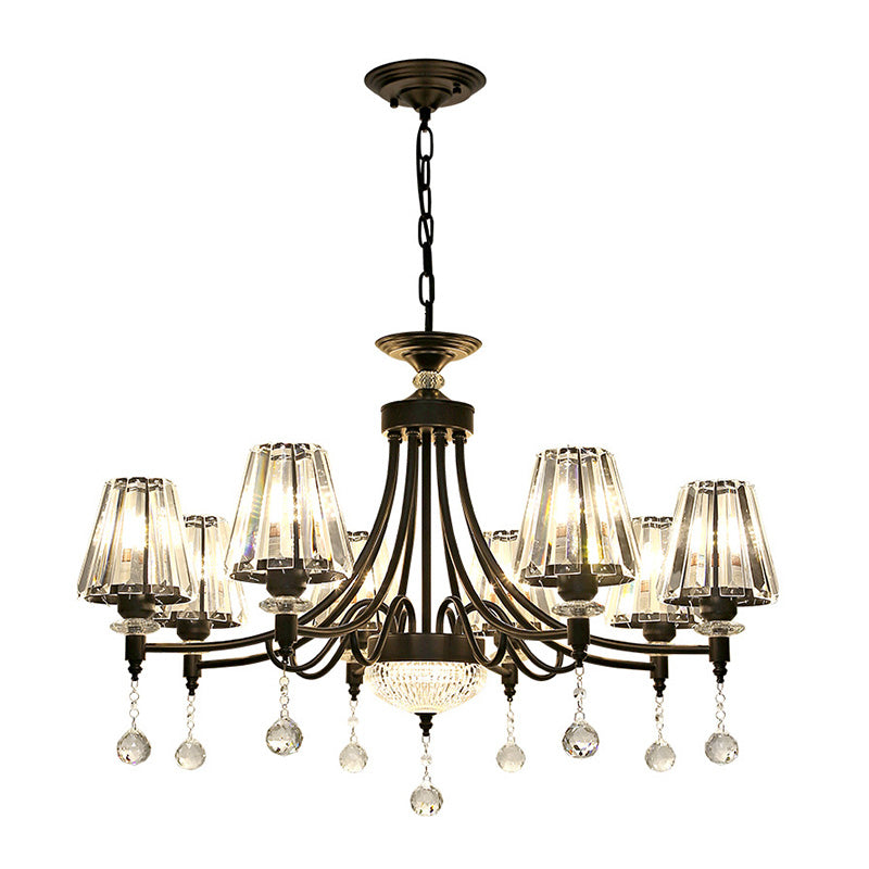 Modern Crystal Ceiling Chandelier With Tapered Design - Black Pendant Light Kit (3/6/8 Heads