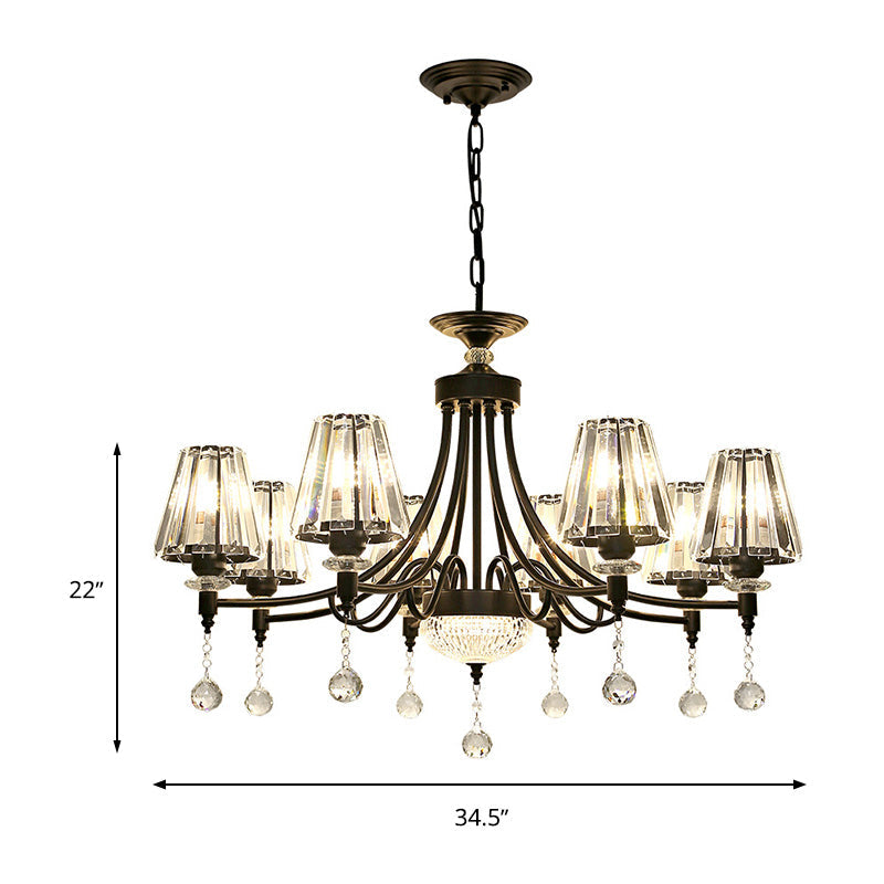 Tapered Ceiling Chandelier Black Pendant Light Kit - Modern Cut Crystal - 3/6/8 Heads - 23.5"/29.5"/34.5" Wide