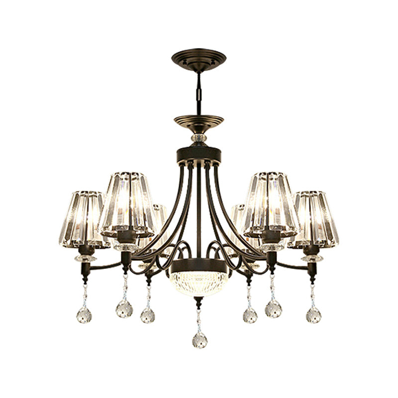 Tapered Ceiling Chandelier Black Pendant Light Kit - Modern Cut Crystal - 3/6/8 Heads - 23.5"/29.5"/34.5" Wide