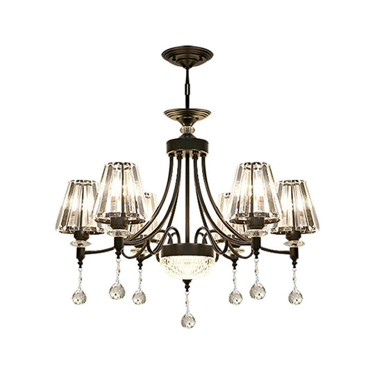 Tapered Ceiling Chandelier Black Pendant Light Kit - Modern Cut Crystal - 3/6/8 Heads - 23.5"/29.5"/34.5" Wide