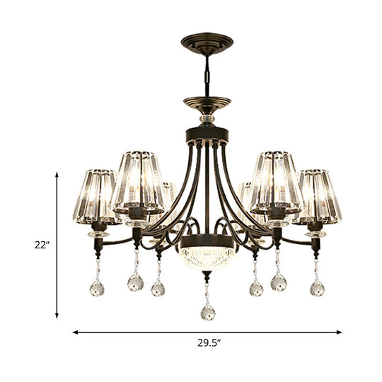 Tapered Ceiling Chandelier Black Pendant Light Kit - Modern Cut Crystal - 3/6/8 Heads - 23.5"/29.5"/34.5" Wide