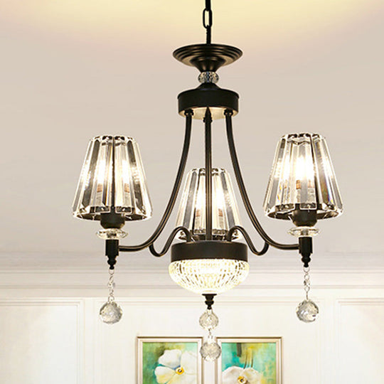 Tapered Ceiling Chandelier Black Pendant Light Kit - Modern Cut Crystal - 3/6/8 Heads - 23.5"/29.5"/34.5" Wide