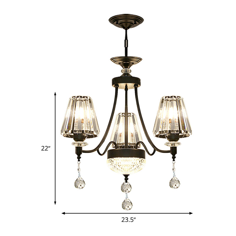 Tapered Ceiling Chandelier Black Pendant Light Kit - Modern Cut Crystal - 3/6/8 Heads - 23.5"/29.5"/34.5" Wide