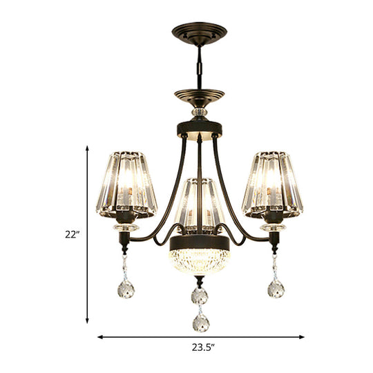 Tapered Ceiling Chandelier Black Pendant Light Kit - Modern Cut Crystal - 3/6/8 Heads - 23.5"/29.5"/34.5" Wide