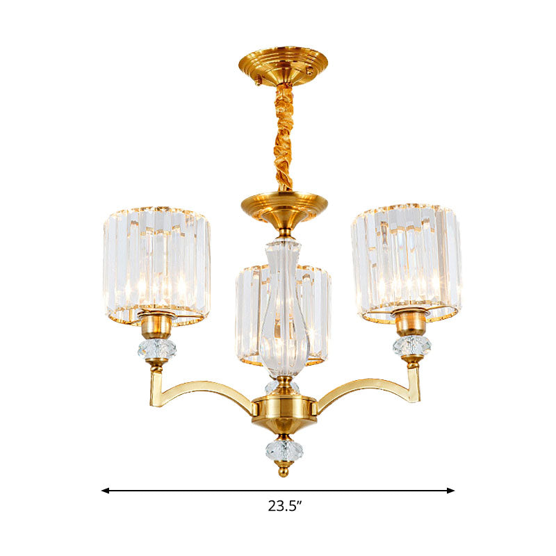 Contemporary Faceted Crystal Cylinder Chandelier - Brass Ceiling Pendant Light with 3/6/8 Bulbs - 23.5"/27"/33.5" Wide