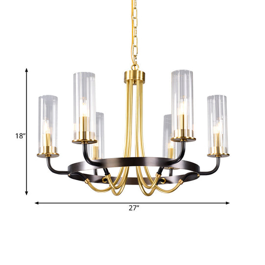 Vintage Farmhouse Chandelier Pendant Light | 6/8 Heads Black/Gold Finish Clear Glass Shade