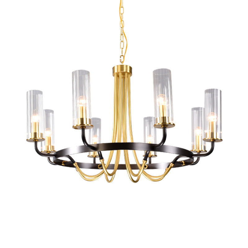 Vintage Farmhouse Chandelier Pendant Light | 6/8 Heads Black/Gold Finish Clear Glass Shade