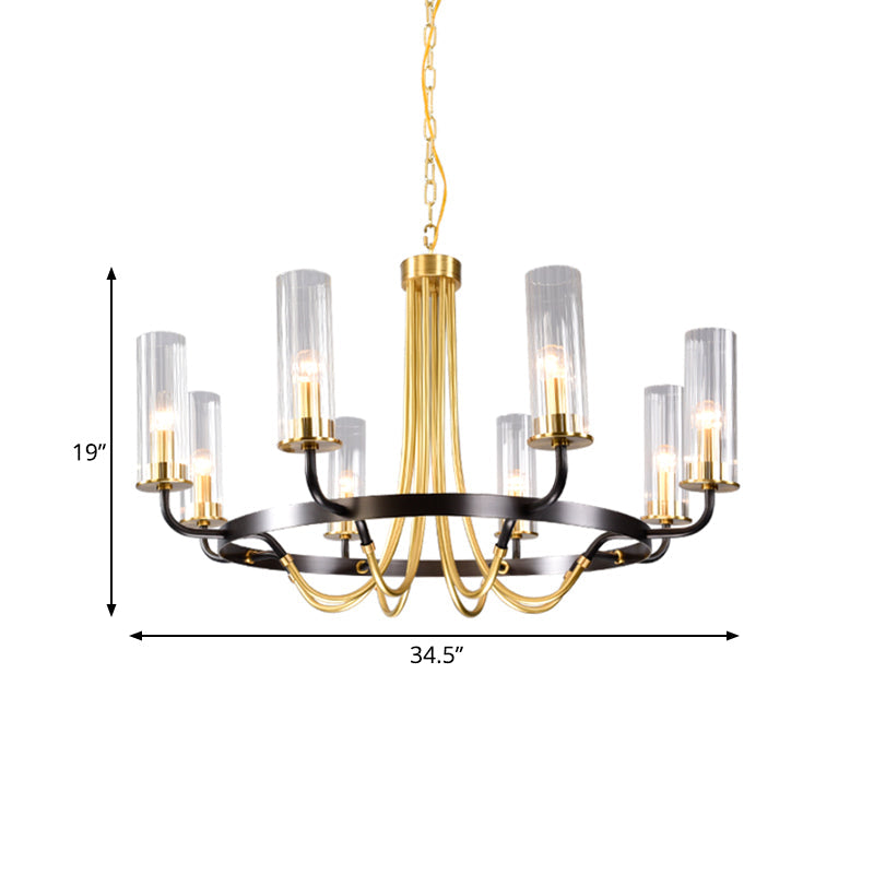 Vintage Farmhouse Chandelier Pendant Light | 6/8 Heads Black/Gold Finish Clear Glass Shade