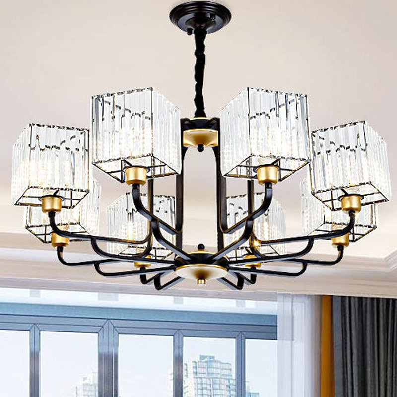 Modern Crystal Pendant Chandelier - Square Design, 4/6/8 Bulbs, Black - 26"/34"/36" Wide