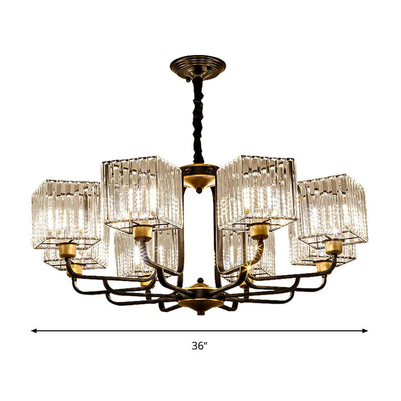 Modern Crystal Pendant Chandelier - Square Design, 4/6/8 Bulbs, Black - 26"/34"/36" Wide