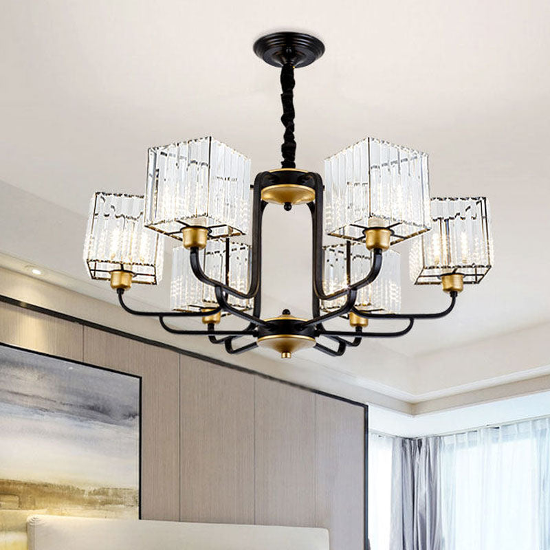 Modern Crystal Pendant Chandelier - Square Design, 4/6/8 Bulbs, Black - 26"/34"/36" Wide