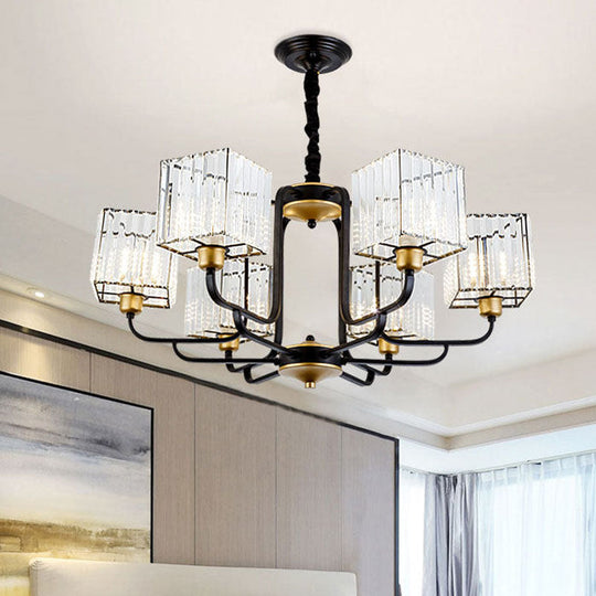 Modern Crystal Pendant Chandelier - Square Design, 4/6/8 Bulbs, Black - 26"/34"/36" Wide