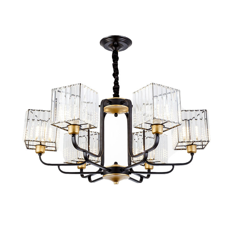 Modern Crystal Pendant Chandelier - Square Design, 4/6/8 Bulbs, Black - 26"/34"/36" Wide