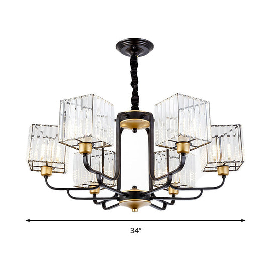 Modern Crystal Pendant Chandelier - Square Design, 4/6/8 Bulbs, Black - 26"/34"/36" Wide