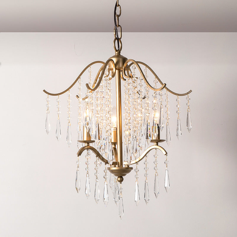 Modern Crystal Waterfall Chandelier - Brass Ceiling Hanging Light, 3/4 Bulbs, 18.5"/22.5" Wide