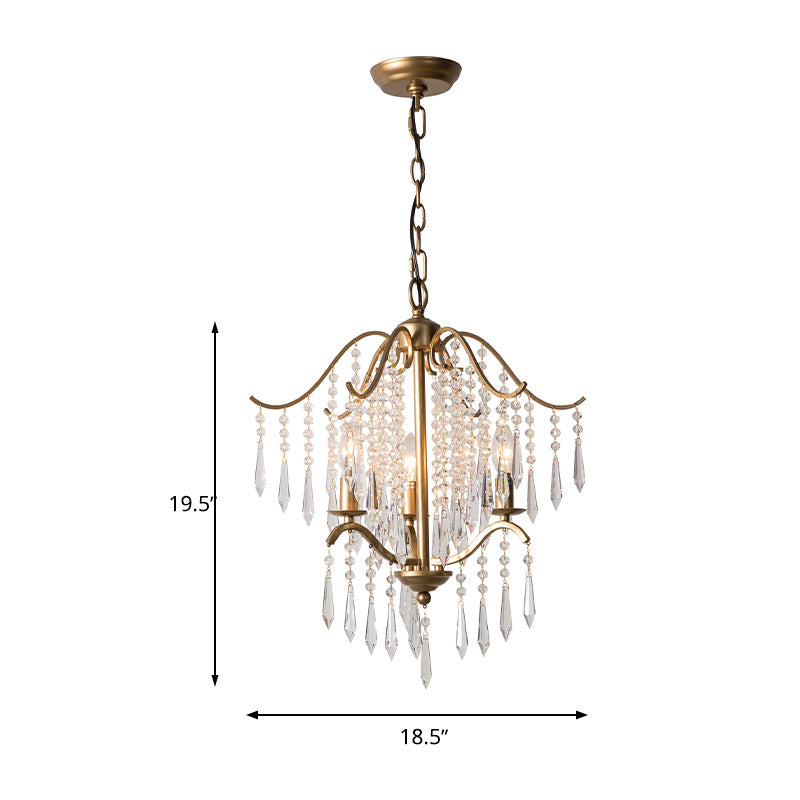 Modern Crystal Waterfall Chandelier - Brass Ceiling Hanging Light, 3/4 Bulbs, 18.5"/22.5" Wide