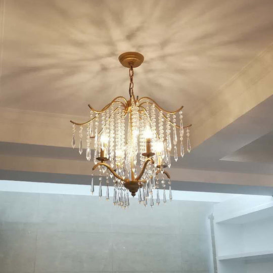 Modern Crystal Waterfall Chandelier - Brass Ceiling Hanging Light, 3/4 Bulbs, 18.5"/22.5" Wide