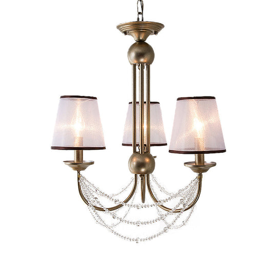 Contemporary Conical Pendant Chandelier With Crystal Bead - Brass Hanging Light Fixture 3/6 Fabric