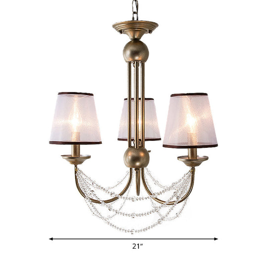 Contemporary Conical Pendant Chandelier - Fabric, Brass, Crystal Bead - 3/6 Bulbs - 21"/28" Wide