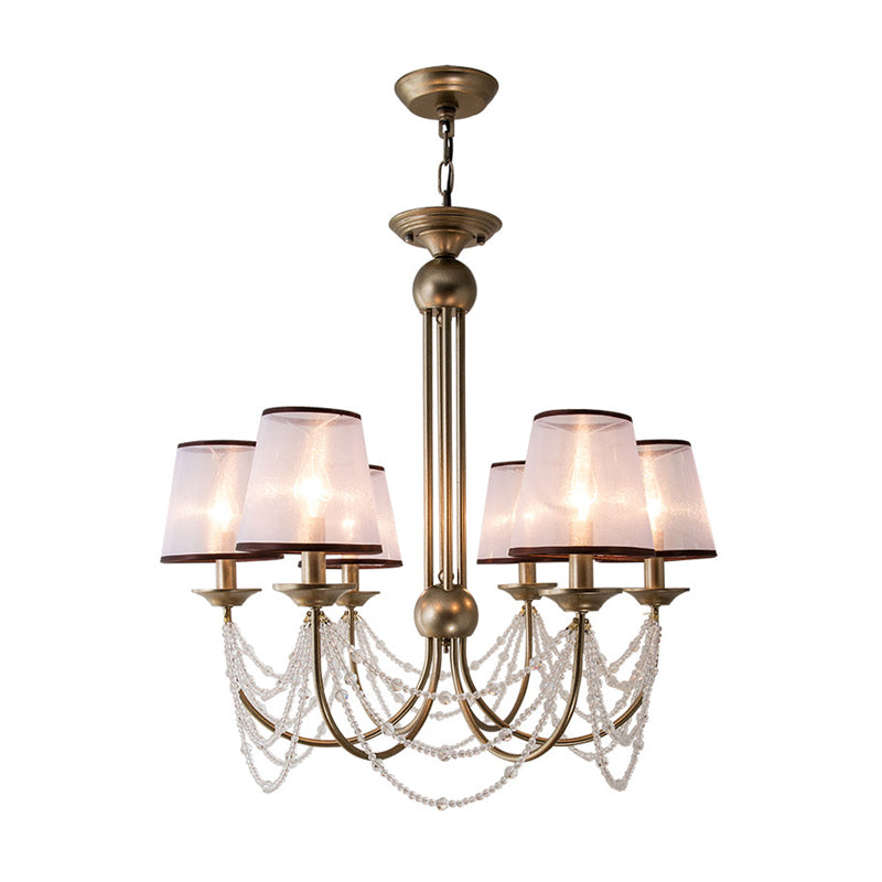 Contemporary Conical Pendant Chandelier With Crystal Bead - Brass Hanging Light Fixture 3/6 Fabric