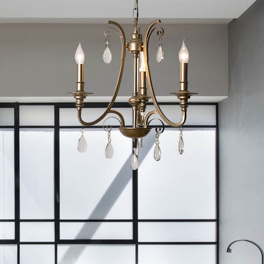 Stylish Modernism Teardrop Chandelier Crystal Pendant Light - Brass, Shade Option - 3 Bulbs Included