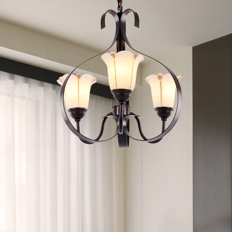 Modern Floral Suspension Lamp: Milk Glass Chandelier With 3/5/8 Red Brown Heads 3 /