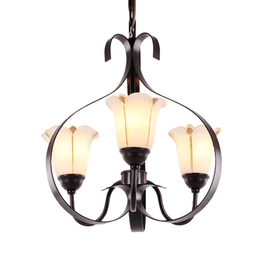 Modern Floral Suspension Lamp: Milk Glass Chandelier With 3/5/8 Red Brown Heads