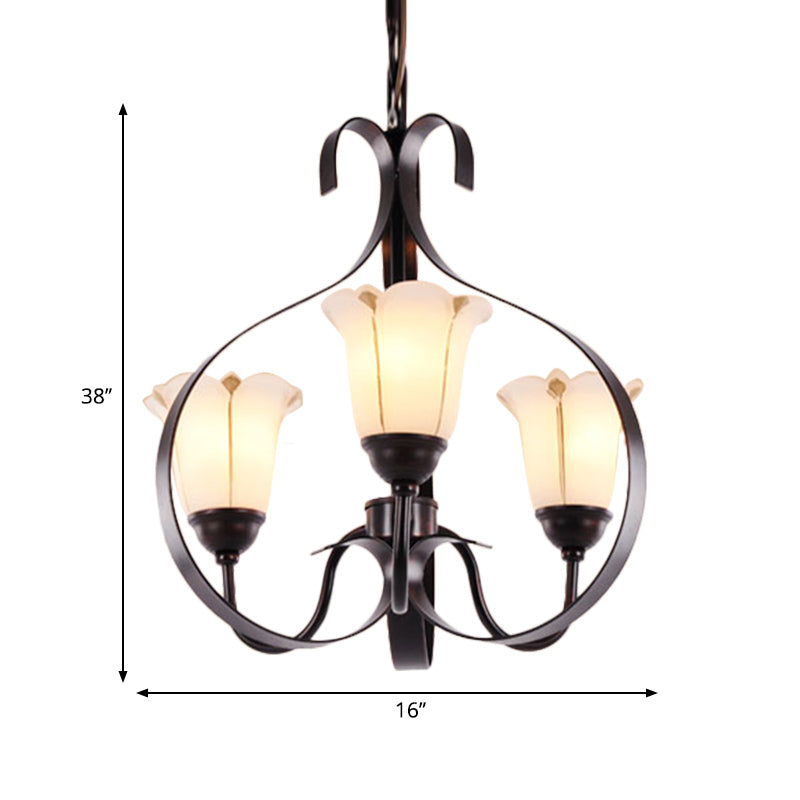 Modern Floral Suspension Lamp: Milk Glass Chandelier With 3/5/8 Red Brown Heads