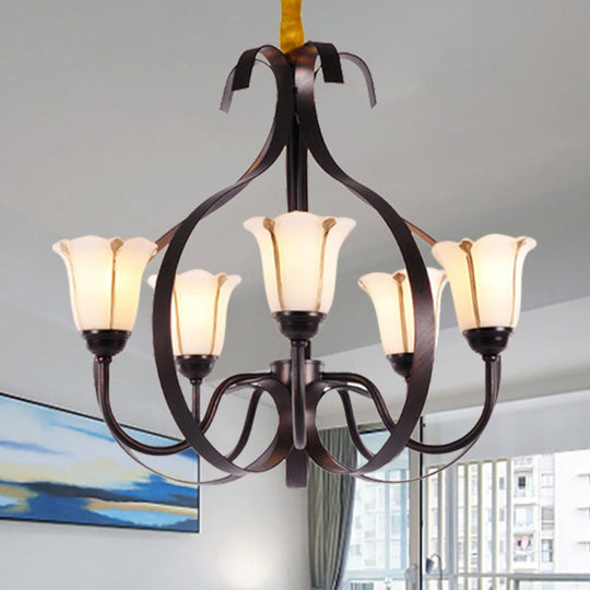 Modern Floral Suspension Lamp: Milk Glass Chandelier With 3/5/8 Red Brown Heads 5 /