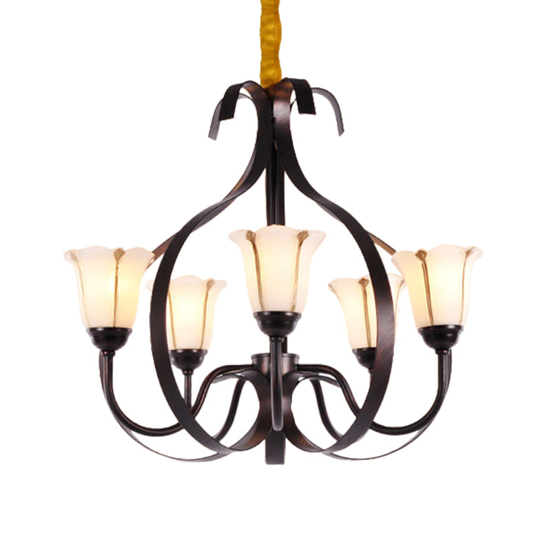 Modern Floral Suspension Lamp: Milk Glass Chandelier With 3/5/8 Red Brown Heads