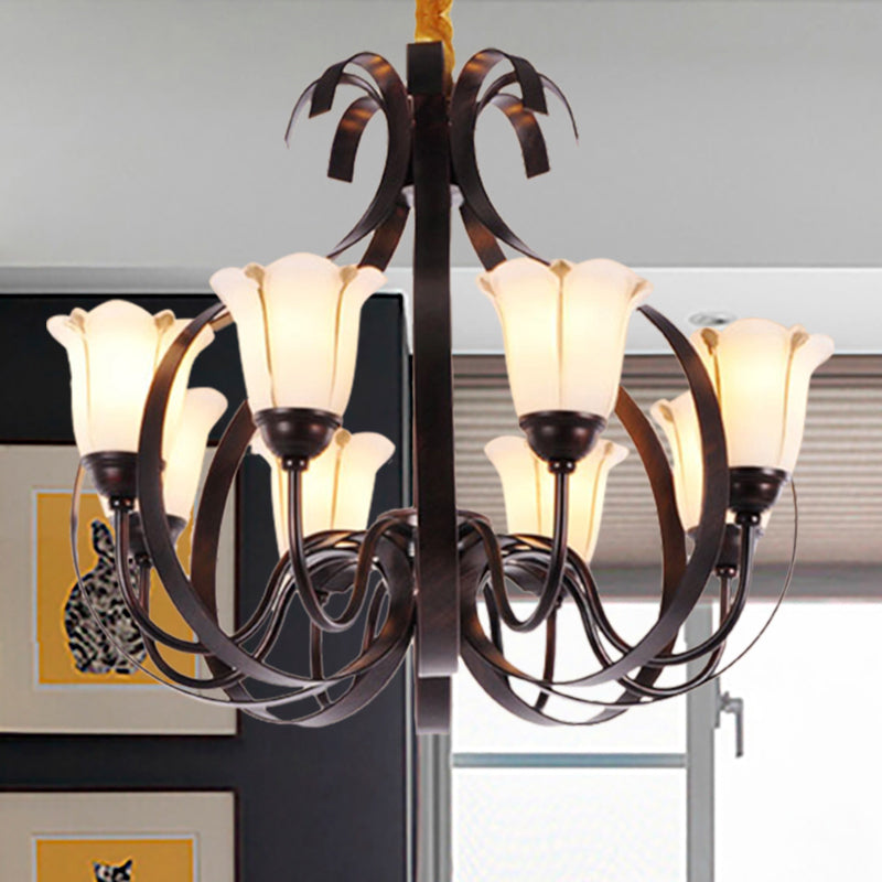 Modern Floral Suspension Lamp: Milk Glass Chandelier With 3/5/8 Red Brown Heads 8 /