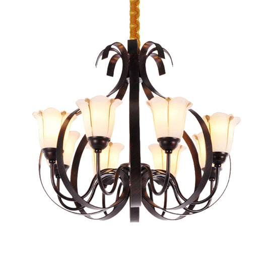 Modern Floral Suspension Lamp: Milk Glass Chandelier With 3/5/8 Red Brown Heads