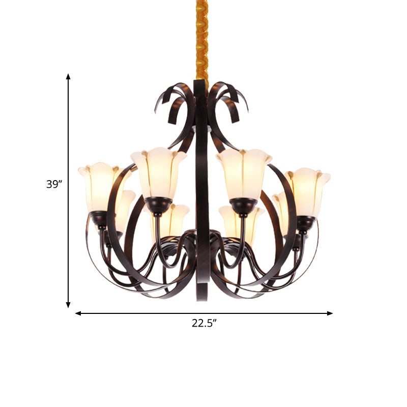 Modern Floral Suspension Lamp: Milk Glass Chandelier With 3/5/8 Red Brown Heads