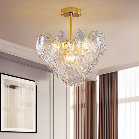 Modern Brass Crystal Ceiling Lamp with 9 Conical Heads for Bedroom