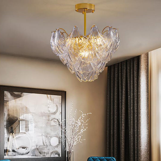 Modern Brass Crystal Ceiling Lamp with 9 Conical Heads for Bedroom