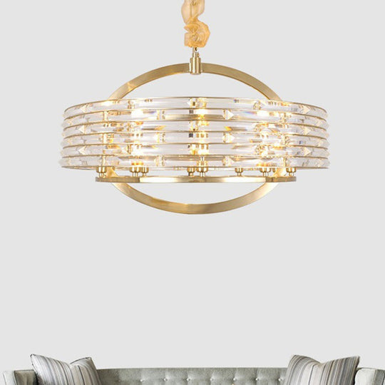 Contemporary Round Crystal Chandelier - 6 Heads, Brass Finish