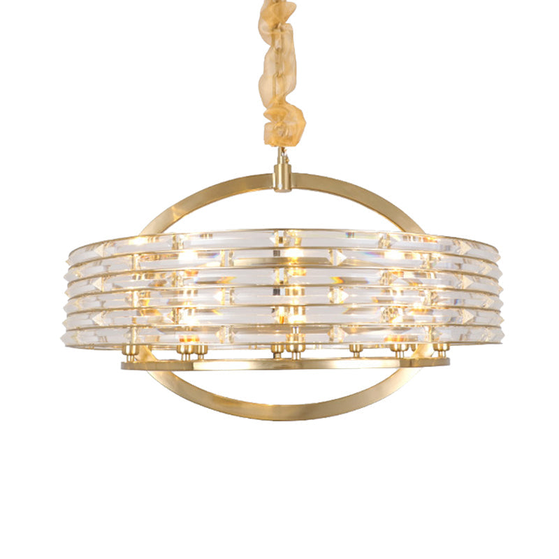 Contemporary Round Crystal Chandelier - 6 Heads, Brass Finish