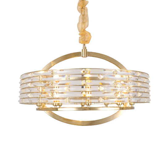 Contemporary Crystal Chandelier: 6-Head Round Ceiling Hanging Light In Brass