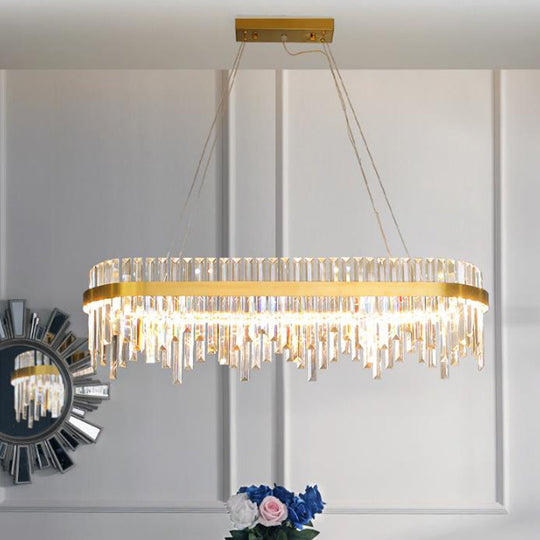 Modern Crystal LED Gold Chandelier - 1-Tier Pendant Light for Dining Room