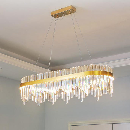 Modern Crystal LED Gold Chandelier - 1-Tier Pendant Light for Dining Room