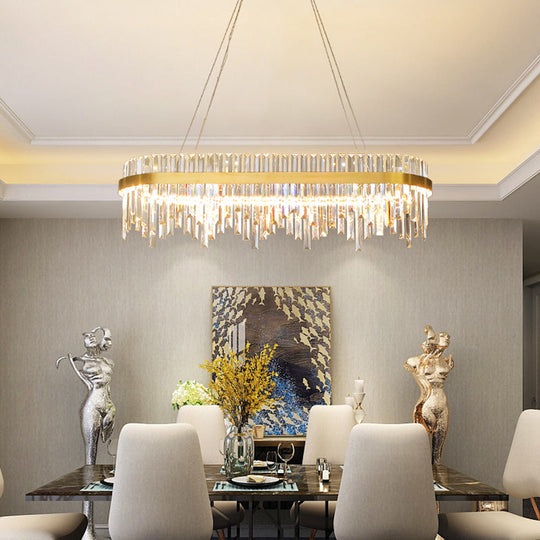 Modern Crystal Led Chandelier Pendant Light For Dining Room - 1-Tier Gold Ceiling Fixture