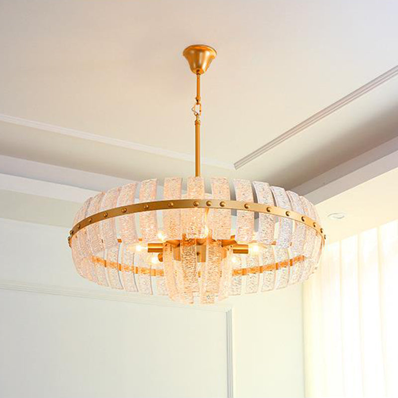 Modern Crystal Chandelier Lamp - Round Brass Ceiling Light, 6/8 Heads, 23.5"/31.5" Wide