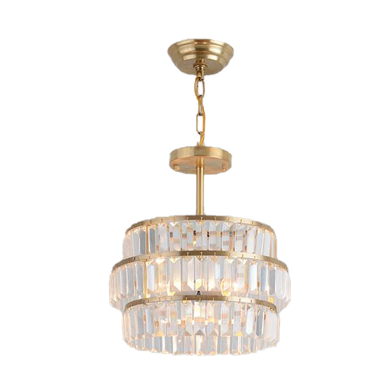 Modern Brass Chandelier With Cut Crystal Suspension And 3 Bulbs