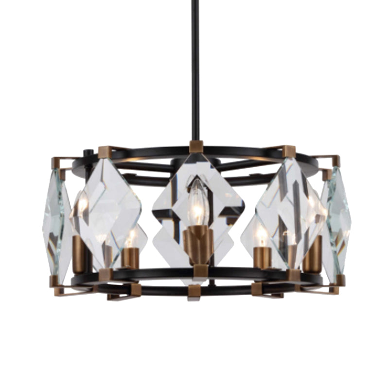 Contemporary Crystal Rhombus Chandelier - 8 Black Pendant Lights