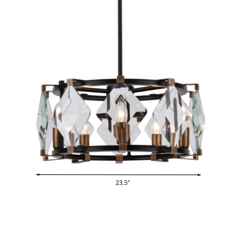 Contemporary Crystal Rhombus Chandelier - 8 Black Pendant Lights