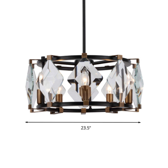 Contemporary Crystal Rhombus Chandelier - 8 Black Pendant Lights